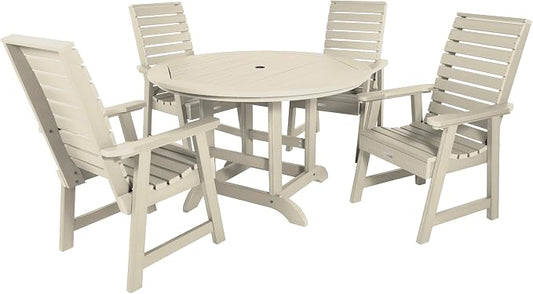 Highwood Weatherly 5-Piece Round Dining Set, Dining Height, Whitewash