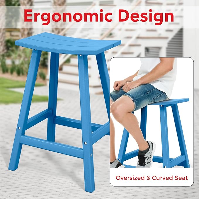 Costaelm Outdoor Bar Table, 37" Counter Height Round Patio Cocktail Bar Table, Patio Bar Table 3-Pieces Set Bistro Dining Table Pub Table for Deck, Backyard, Garden, Pacific Blue