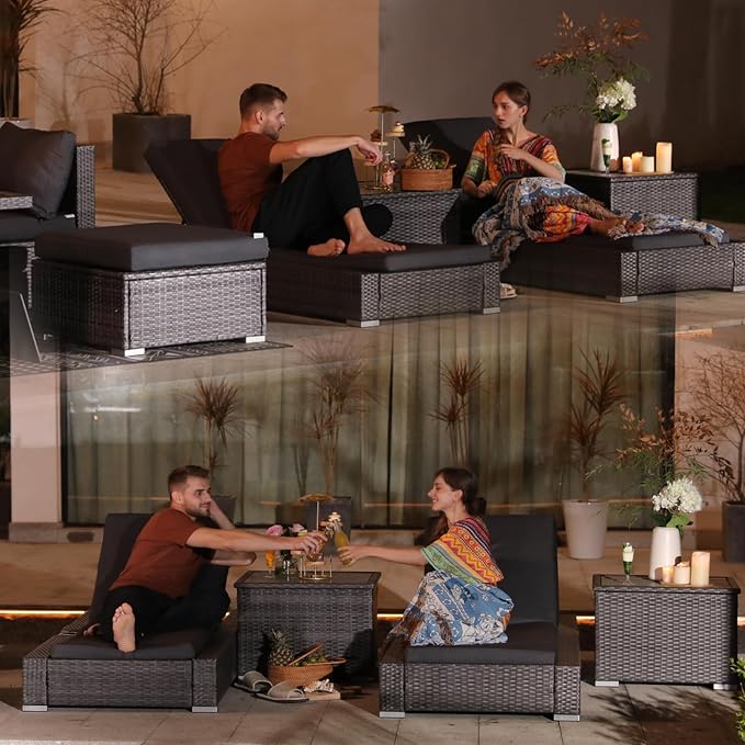 NICESOUL 20 Piece Extra Large Patio Furniture Set w/Fire Pit Table & Chaise Lounge, Modern Luxury Outdoor Group Seating w/Firepit, Comfortable 29.3" High-Back Sectional Couch Deep Seat, Dark Gray