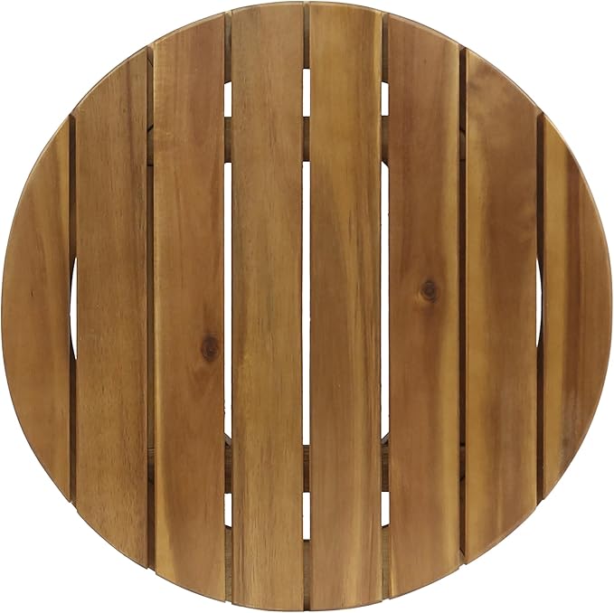 Round Patio Side Table Acacia Wood End Table with Slat Panel Design Rustic Outdoor Accent Table for Garden Backyard Pool Deck Living Room Weather Resistant Easy Maintenance,Teak