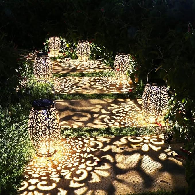 Solar Lantern Lights for Hanging or Table Outdoor Solar Light for Patio Courtyard Garden (Silver-1)