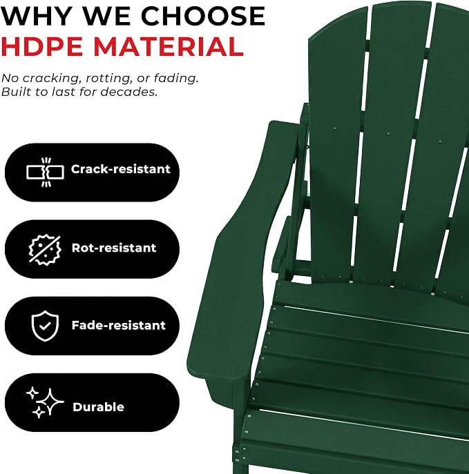 Costaelm Patio Conversation Set, 5 piece Balcony Furniture, Small Patio Firepit Furniture Outdoor Adirondack Round Coffee Table and Chair for Backyard Lawn Porch Pool Garden, Dark Green