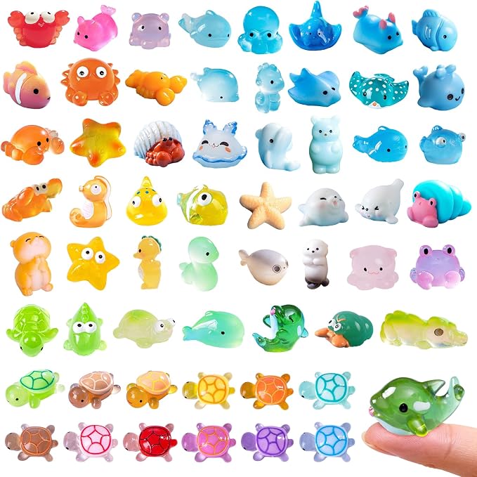 Zerobe Miniature Resin Animal Sets: Tiny Collectible Figurine Bulk Pack (Ocean Animals)