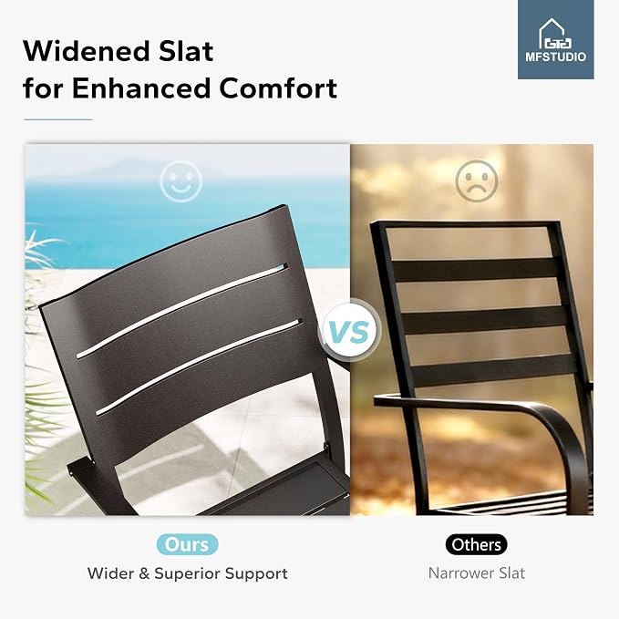 MFSTUDIO Patio Table and Chairs Set, Black Metal Outdoor Dining Set for 6, 7 Piece Wrought Iron Patio Furniture Dining Set for Deck Backyard Garden