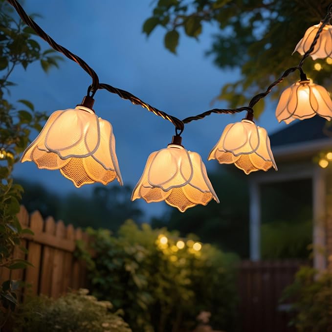 Decorative String Lights Plug in with 10 Bulbs, Flower Garland Fairy Lights Connectable Weatherproof Outdoor Indoor for Wedding Garden Pergola Bedroom Porch Floral Home Decor (White)