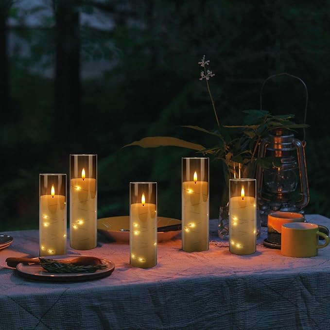YOROXRG 24 Pack Halloween Decoration Flickering Flameless Candles, Battery Operated LED Candles for New Year, Home Decor, Parties, Wedding,Christmas(D2.2 x H 5" 6" 7") Grey