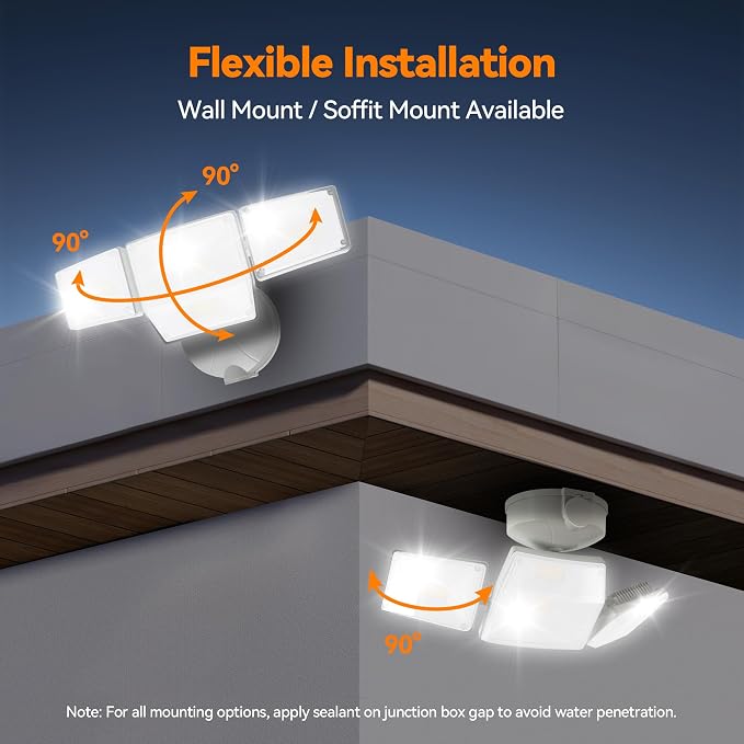 85W 10000LM Switch Controlled Outdoor Flood Lights, 4-Head Super Bright LED Security Light, 5000K Daylight, IP65 Waterproof Hardwired Exterior Light for Outside Garage Yard (White)