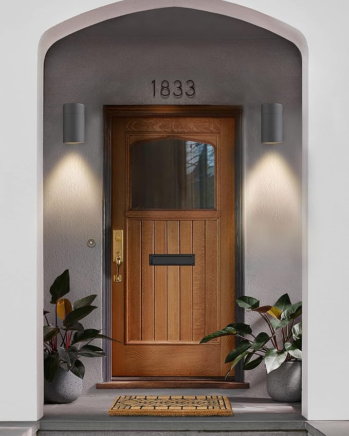 Ken & Ricky Modern Outdoor Wall Sconce Lights,Cylinder，Black ，1 Pack | No Glare Aluminum Exterior Lighting Fixtures,Downward Outside Wall Light,E26,For House Front Porch Garage Patio Entryway