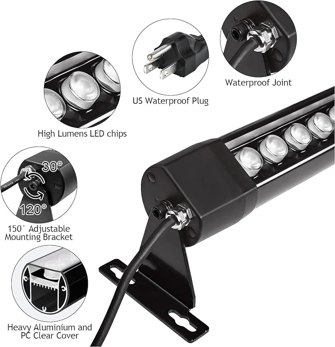 2Pack 48'' RGB Wall Washer Lights 72W 120V IP67 Waterproof Plug-in | Plug in/Outdoor LED Light Bar/Lifespan 50K Hr/150° Adjustable/Yard Building Christmas Hotels Restaurants Live Music Shows