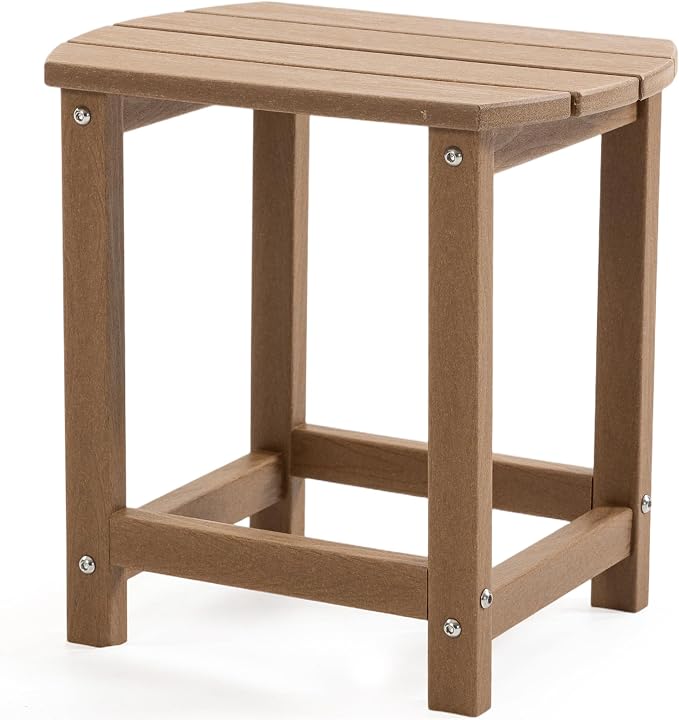 HDPE Patio Side End Table, Waterproof Outdoor Small Table for Patio, Garden, Poolside, Balcony, Deck, Porch, Backyard, Outdoor or Indoor Use, Brown