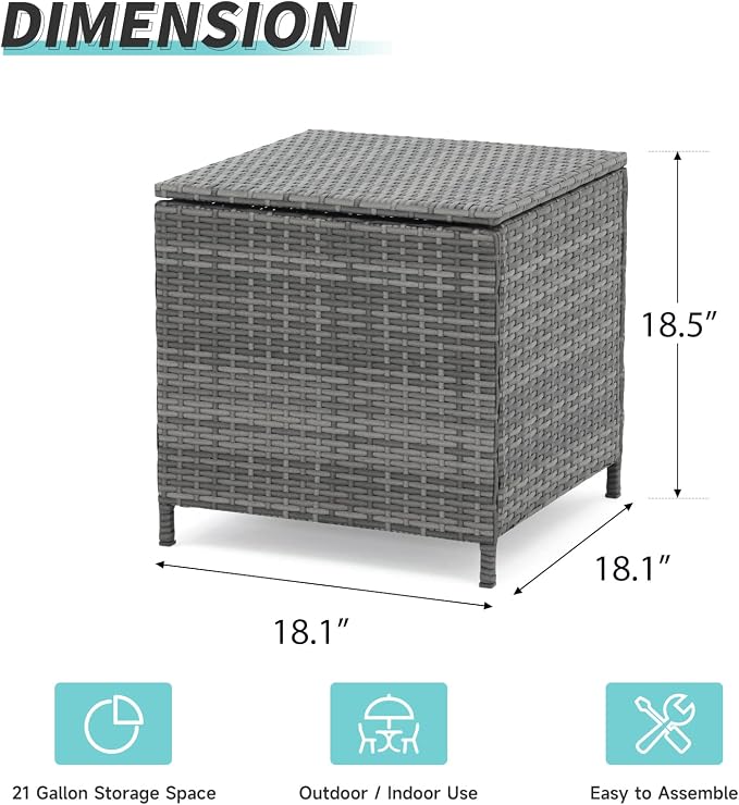 Verano Garden Outdoor Wicker Side Table, Small Storage Rattan Wicker End Table, Square Resin Coffee Table for Garden Porch Deck Living Room Backyard (Gray)