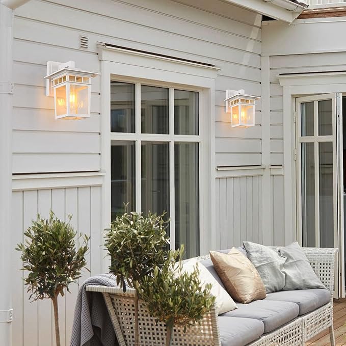 Outdoor Wall Lantern 2 Pack White Outdoor Sconces with Seeded Glass