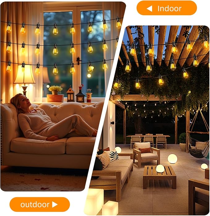 Outdoor Patio String Lights 50ft: S14 LED Shatterproof Bulbs 3 Modes Button Control - Waterproof Connectable Hanging Lights - Garden Backyard Yard Gazebo Porch Party Decorative