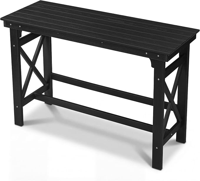 60" HDPE Outdoor Bar Table, Rectangle Patio Bar Height Counter Table, All-Weather Adirondack Outdoor Pub Table, Waterproof Patio Bar Table for Outside, Garden, Backyard, Deck, Black