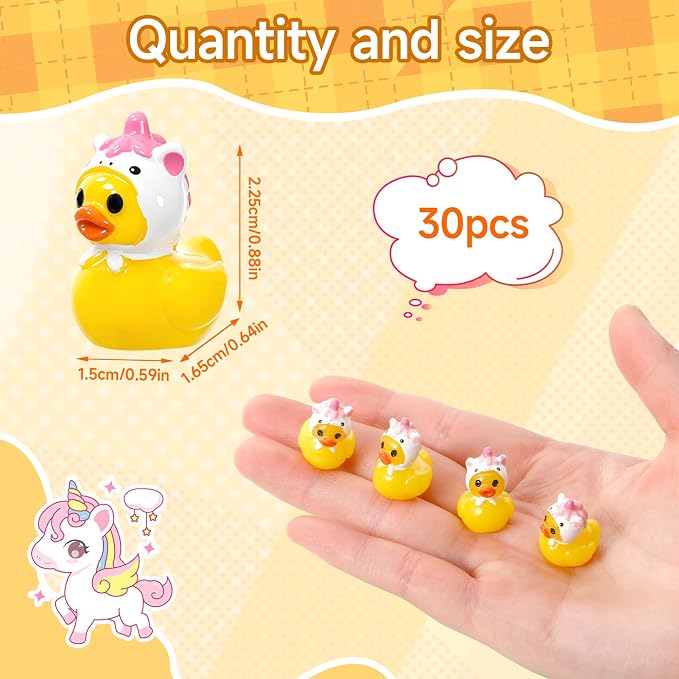 30 Pcs Mini Unicorn Resin Ducks, Fun Printed Toy Figures for Birthday Party Favors, Themed Decor, Kids Gift Collection (Wearing a Unicorn Hat)