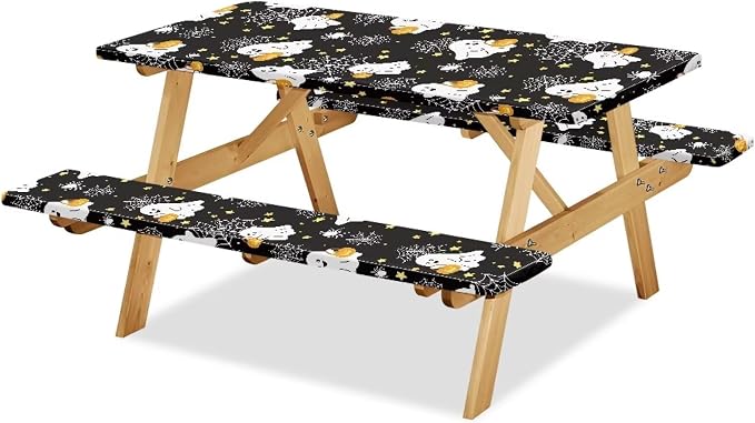 Ghost Table Cover with Bench Covers Washable Rectangle Table Cover Outdoor Patio Camping Essentials Halloween Picnic Table and Chair Decorative Cover