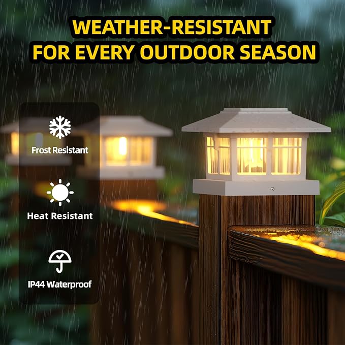 4x4 Solar Post Cap Lights, Classic White, 4 Pack, Warm & Cool White | Fits 4x4 Wooden and Vinyl Posts,Fence Deck Post Lights,Edison-style bulb