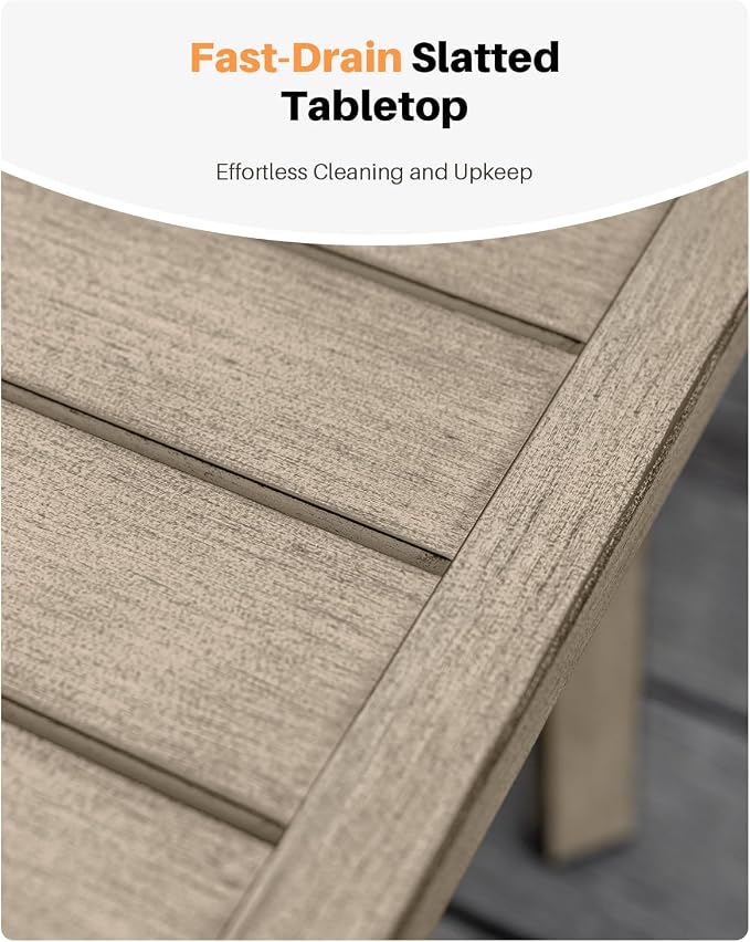 Patio Coffee Table, Never-Rust Aluminum Outdoor Coffee Table with Wood Grain Texture, Modern Rectangle Garden Coffee Table with Slatted Tabletop for Poolside, Decks, Indoor, Balcony, Gray Oak