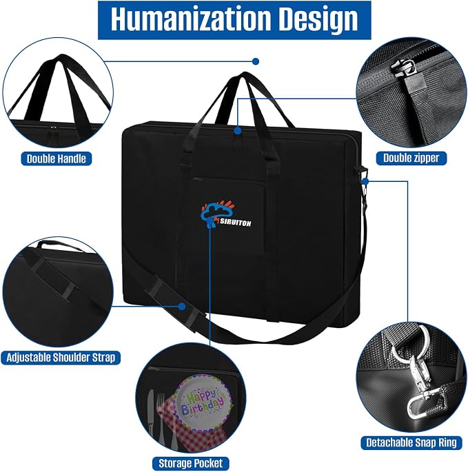 SIRUITON Folding Table Storage Bag Fits 4FT Folding Tables, Portable 600D WaterProof Carry Bag for Folding Picnic/Camp Tables with Reinforcing Plate & Shoulder Strap, 24" D x 26" W x4.5 H