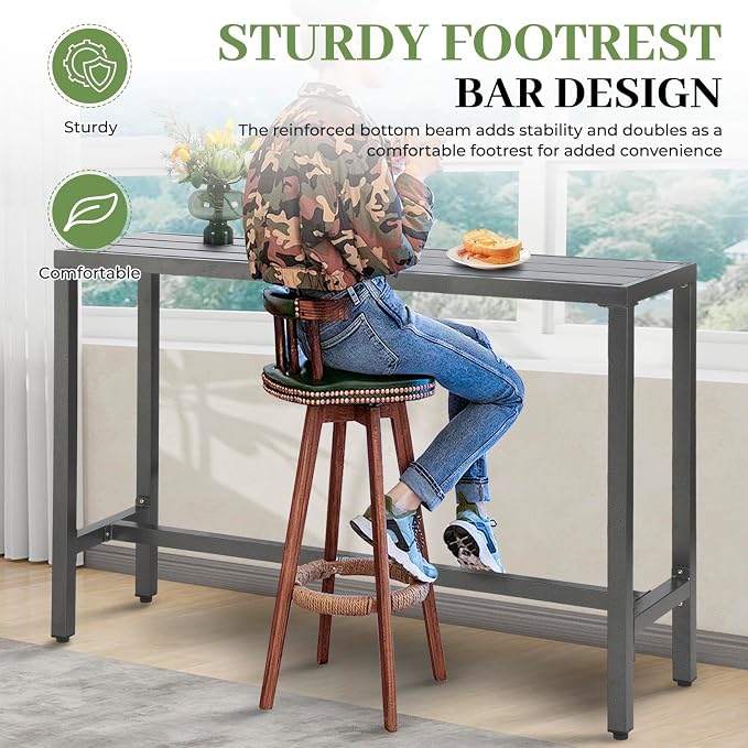 Outdoor Patio Counter Height Bar Table, 63" Rectangle for Patio, Garden, Yard, Balcony, Poolside