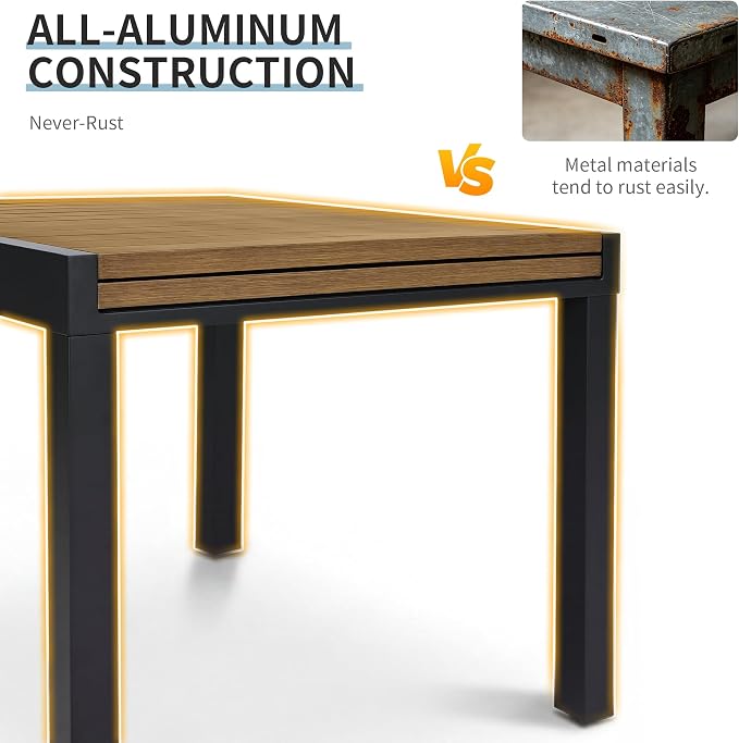 Expandable Patio Dining Table for 4-6 Person, Aluminum Extendable Outdoor Table, 32"-65" Adjustable Patio Table, Square/Rectangular Outdoor Accent Table for Garden, Backyard, Poolside, Teak