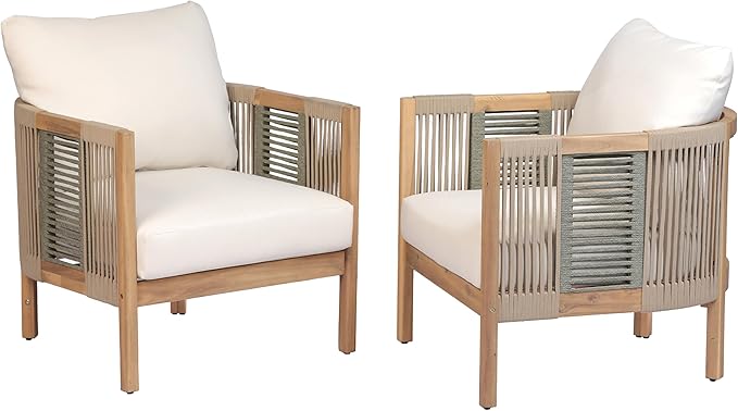Christopher Knight Home 4-Piece Acacia Wood Patio Furniture Set with Coffee Table, 4 Seater Outdoor Conversation Sofa Set, Patio Sectional Chat Set for Backyard Balcony, Teak+ Beige
