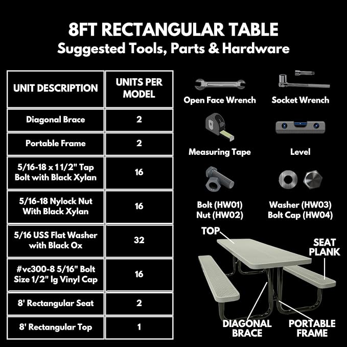 COATEDOUTDOORFURNITURE Heavy-Duty Portable Outdoor Picnic Table, Thermoplastic Coated Expanded Metal Commercial-Grade Patio Dining Furniture Made in America (8ft Rectangular, Brown)