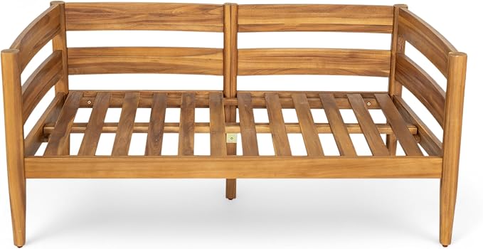Christopher Knight Home Kayim Patio Loveseat Coffee Table Set with Curved Arm and Backrest, Acacia Wood Conversation Sofa Chat Set, Outdoor Furniture Set for Backyard Deck, Light Teak+Dark Gray