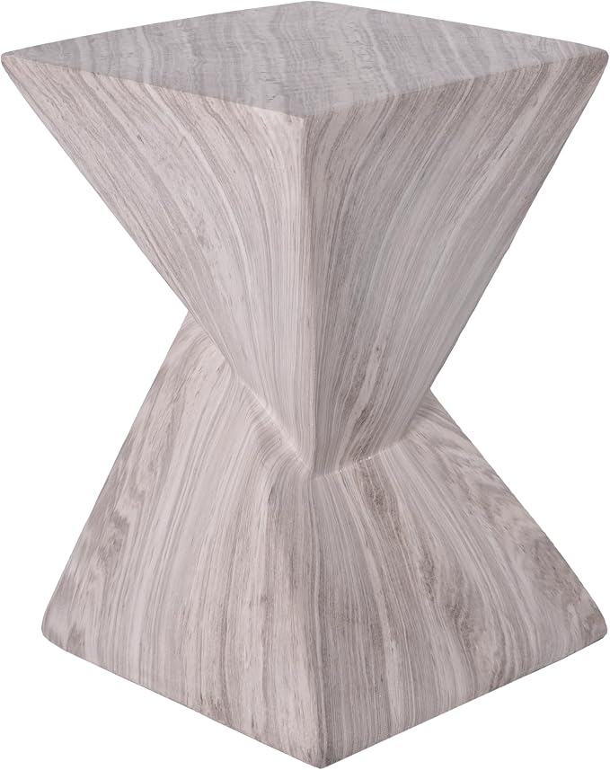 Merax 18.5" H Modern Outdoor Concrete Side Table, Patio End Table with Sculptural Fluted Design, Weather-Resistant Geometric Minimalism Accent Table for Garden, Balcony & Poolside, Gray Marble