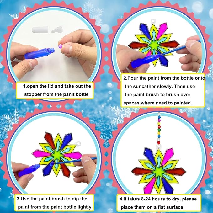 AUEKIV Snowflake Suncatcher Kit 32Sets Winter Snowflake Suncatchers Window Art Paint Sun Catchers DIY Craft Kit for Xmas Decoration Classroom Home Winter Christmas Holiday Art Project Party Favors