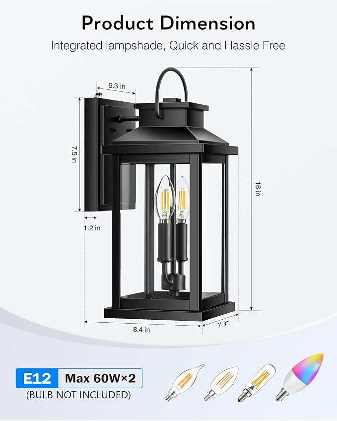 VIANIS Large Dusk to Dawn Outdoor Light Fixture, Outside Lights for House | Automatic On and Off, Anti-Rust Exterior Porch Lights Wall Mount Sconce, Waterproof Outdoor Garage Lighting Lantern for Patio