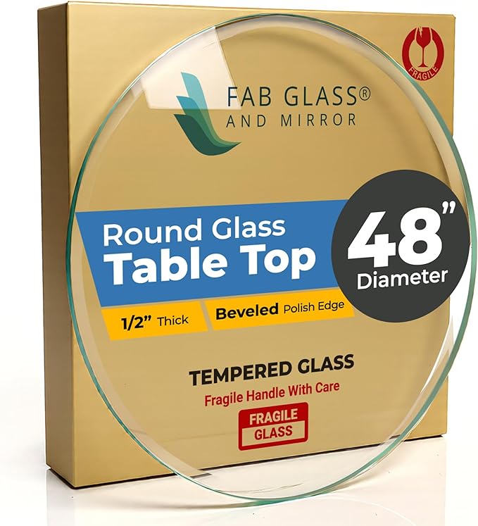 48" Inch Round Glass Table Top 1/2" Thick Tempered Beveled Edge by Fab Glass and Mirror