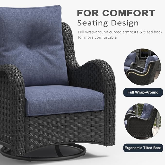 LayinSun 9 Pieces Outdoor Patio Furniture Set, Rattan Wicker Sectional Swivel Rocker Chairs Sets with Ottomans, Swivel Glider Chairs,Single Chairs and Coffee Table