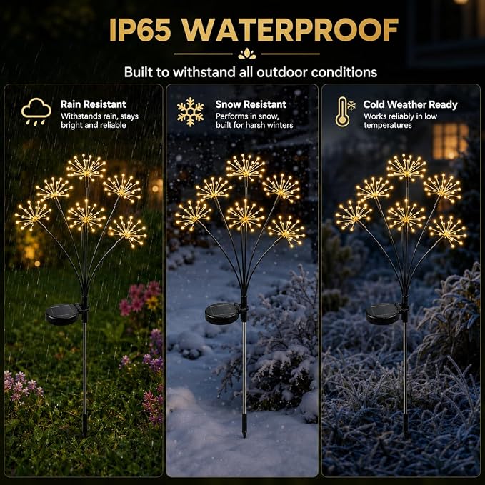 Solar Firework Garden Lights with 8 Modes, IP65 Waterproof Garden Decoration Lights