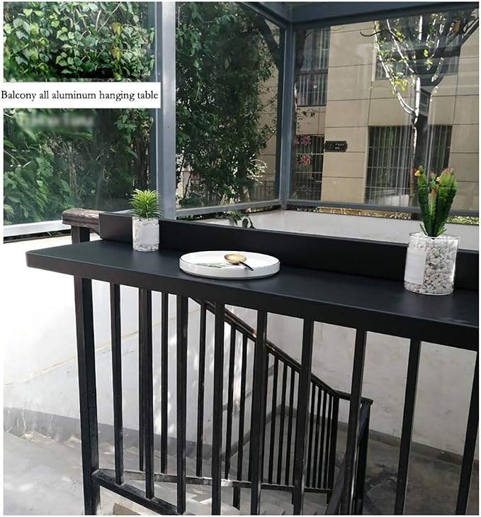 Balcony Railings Hanging Folding Table Dining Table Leisure Table, Not Easy to Rust, Can Be Placed Outdoors for A Long Time, The Height of The Porous Position is Adjustable (Black 120*25cm)