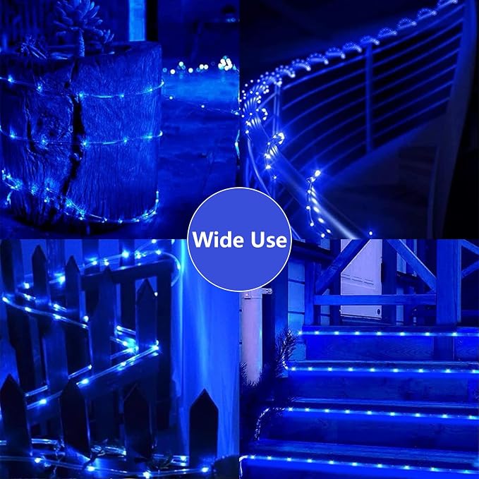 QITONG Blue Solar Rope Lights, 66ft 200 LED String Lights Outdoor, Fairy Lights in Clear Thin Tube with 8 Modes