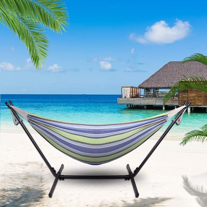 Camping Hammock with Stand, Portable Hammock with Stand, Outdoor Hammock Heavy Duty Hammock Bed 250lbs Capacity Travel Bed with Carrying Case for Backpacking, Travel, Beach, Backyard, Patio, Hiking