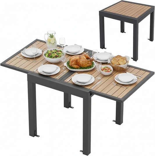 Tangkula 31.5"-63" Extendable Patio Dining Table, Aluminum Outdoor Dining Table for 4-6 People, L-Shaped Brace Included for Fixation, Space-Saving Expandable Table for Garden, Porch, Yard, Poolside