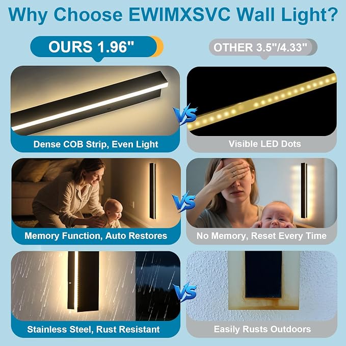 2PC 59inch Modern Outdoor Wall Light, 2700k-6500k Dimmable Front Door Light IP65 Waterproof Black Outdoor Wall Sconce LED Exterior Lighting Fixtures Wall Mount Linear Outside Lights for House