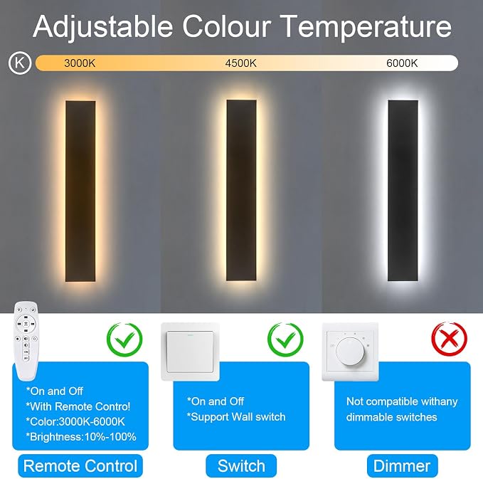 Modern Outdoor Wall Lights - 2pack 47.3inch Dimmable Black Exterior Light Fixtures Wall, Porch Lights Outdoor Wall Sconce, Patio Long Strip Wall Light Fixtur Outside for Garage, House(4.72 Inch Wide)