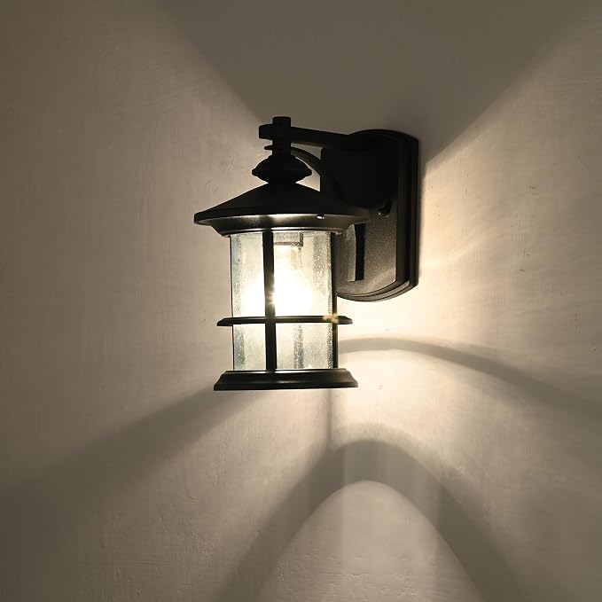 MICSIU 12.5" Modern Farmhouse Textured Black Outdoor Wall Light Fixture | Large Exterior Sconce Light with Clear Seeded Glass, Anti-Rust Porch Light for Front Door, Garage, Patio