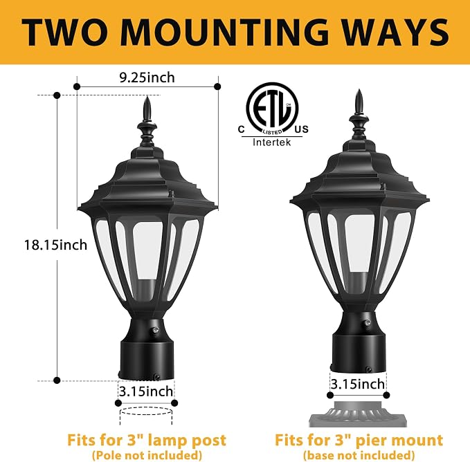 Lamomo Updated Large Size Dusk to Dawn Outdoor Post Lights, Waterproof Aluminum Lamp Post Light Fixture, Lamp Posts Outdoor Lighting Pole Lantern for Yard Patio Pathway Garden