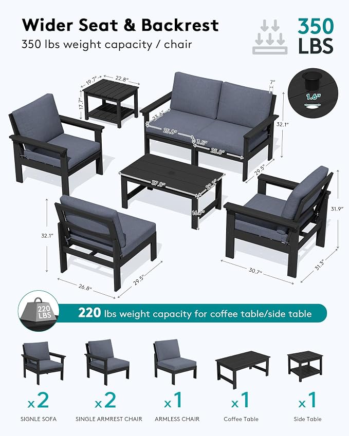 SERWALL HDPE Outdoor Patio Furniture Set | with Coffee Table & Side Table
