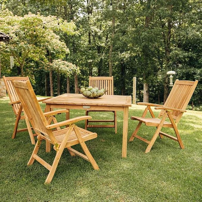 TITAN GREAT OUTDOORS Ash & Ember Sandhill Square 47" Outdoor Table, All-Weather Solid Wood Patio Furniture Made with Premium Grade A Teak Wood, Umbrella Hole Included