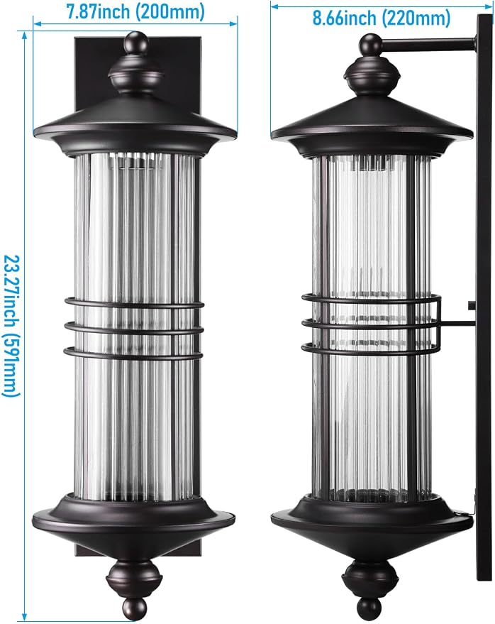 LEONLITE Large 23 Inch Outdoor Wall Lights, E26 Base, Oil Rubbed Bronze | Classical Style Wall Lantern, Max 60W, Industrial Exterior Light Fixtures Wall Mount, Porch Light, Wall Sconce for Garage