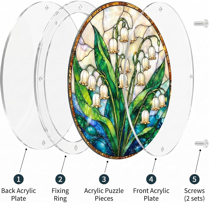 Acrylic Jigsaw Puzzle Suncatcher - Lily of the Valley Puzzle Window Hanging Kit, 83 Irregular Pieces & Hanging Chain - Creative DIY Home Indoor & Garden Decor (7.4 Inch)