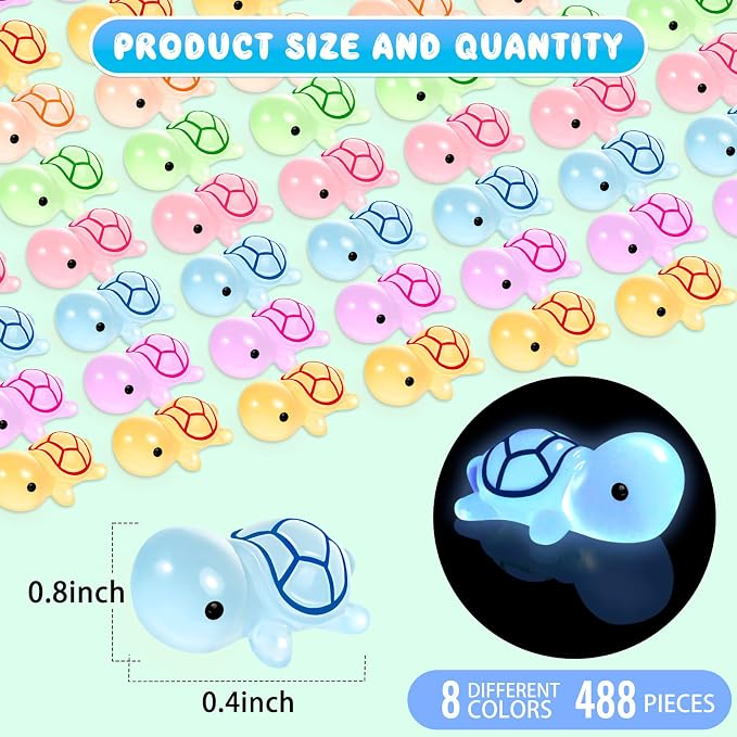 244PCS Luminous Mini Resin Turtles 8 Color Tiny Turtles Figurines | Miniature Turtles Animals Glow in The Dark, Micro Ocean Garden Landscape, Aquarium, Dollhouse DIY, Decor