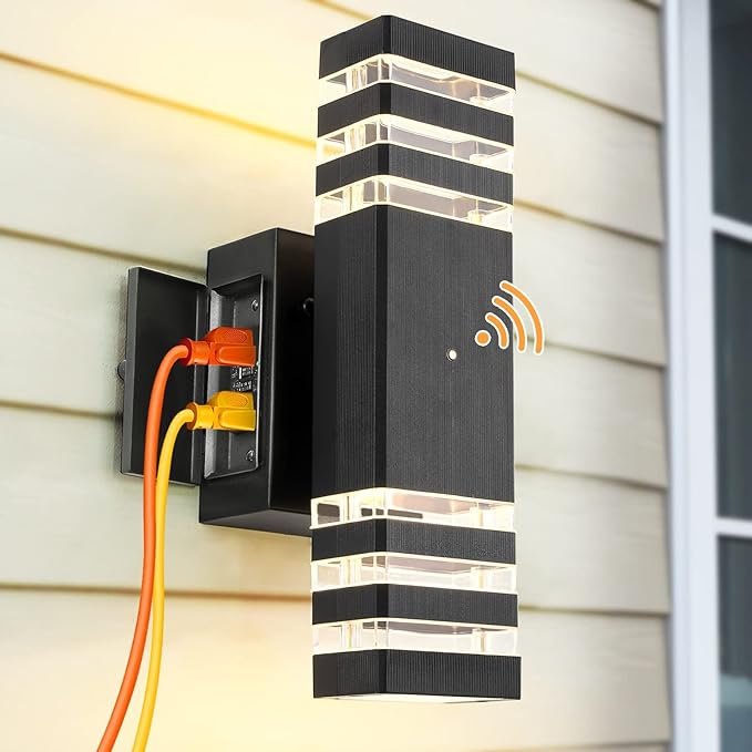 Dusk to Dawn Outdoor Light with GFCI Outlet, Porch Light with 2 Sockets, IP65 Waterproof Anti-Rust Outdoor Light Fixture with Outlet for House Porch Front Door | IP65 Waterproof Anti-Rust Exterior Light Fixture for House Porch Front Door