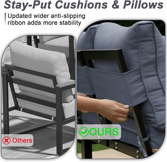 JOYURE 4-Piece Patio Furniture Set,Metal Outdoor Sectional Sofa with Fauxwood Tables &Adjustable Reclining Chair,Patio Modular L Shaped Sofa with Thick Cushions for Backyard,Deck,Balcony,Grey