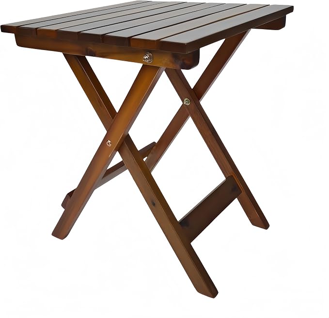 Outdoor Wooden Side Table, Folding Patio End Table, Small Square Furniture Table for Adirondack Chair, Balcony, Porch, Acacia Wood, No Assembly, Brown